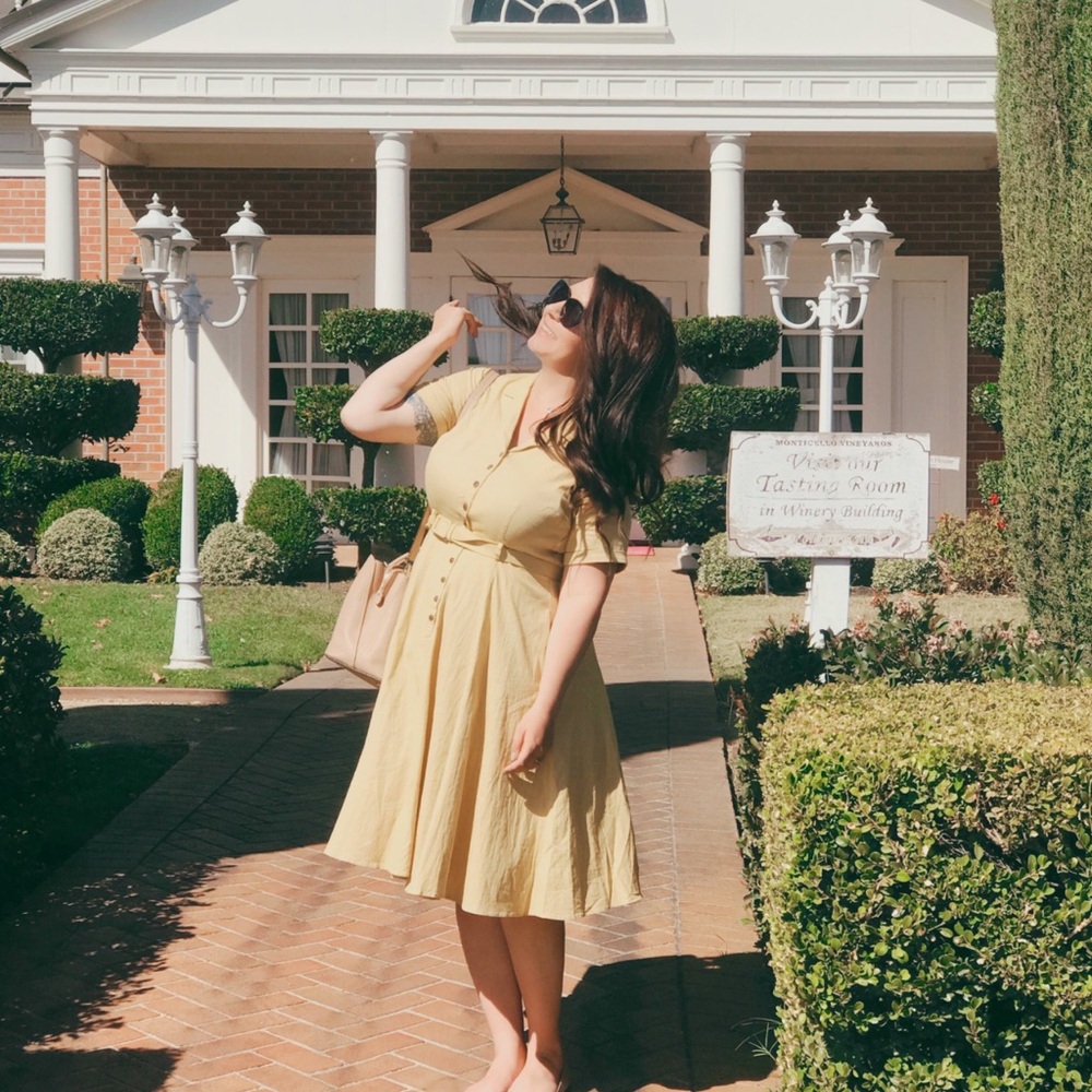 Collectif Mustard Button-Down Midi Dress - Picture 5 of 5